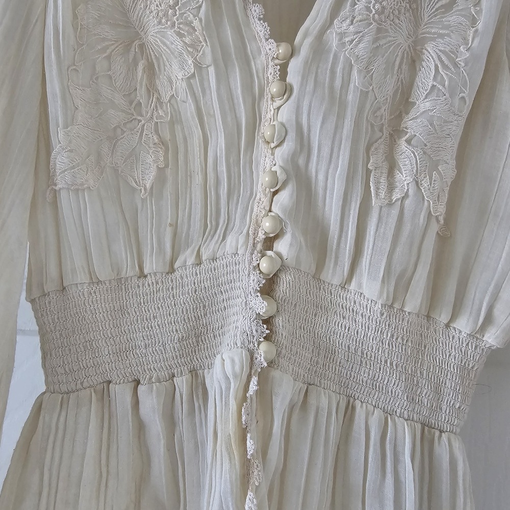 1970s Vintage Sitara San Francisco Ivory Boho Gauze Peasant Lace Blouse #40 - Picture 2 of 12